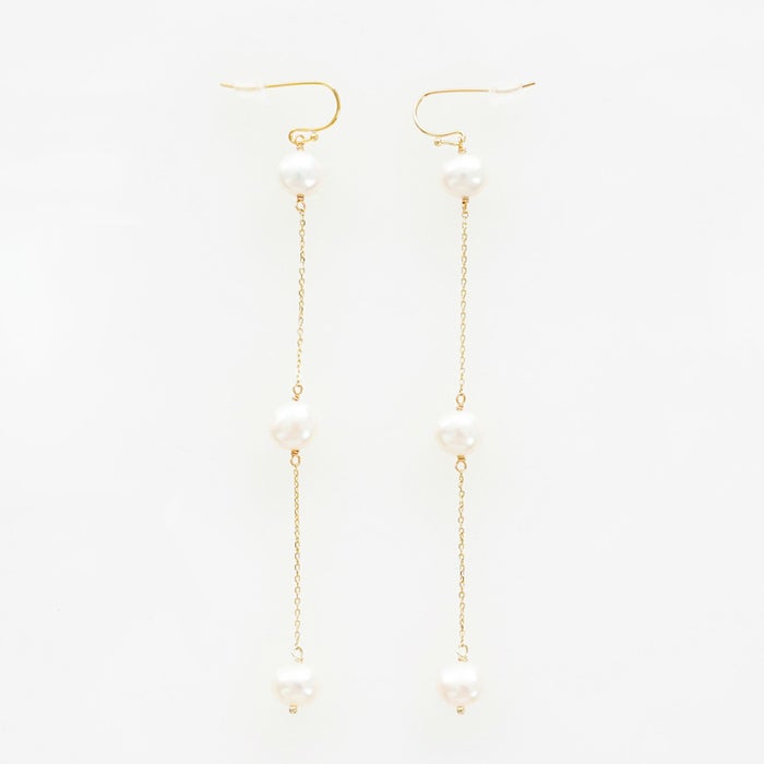 ボタン パール ロング ピアス イヤリング Button Pearl Long Pierce Earring