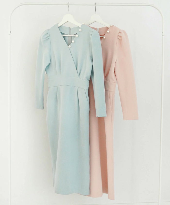 newcolor/オケージョン/とろみ素材/パール/ポケット/9分袖/美ライン/肩タック/