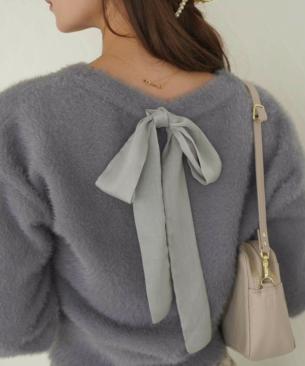 手洗い可/レディース/トップス/ニット/プルオーバー/カーディガン/フェザーニット/ボタンダウン/Vネック/リボン/シフォン/秋/冬/長袖/ベージュ/ブラウン/ブルー/