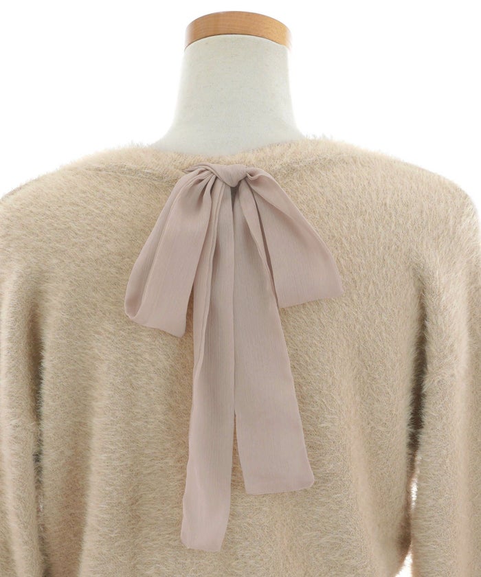 手洗い可/レディース/トップス/ニット/プルオーバー/カーディガン/フェザーニット/ボタンダウン/Vネック/リボン/シフォン/秋/冬/長袖/ベージュ/ブラウン/ブルー/