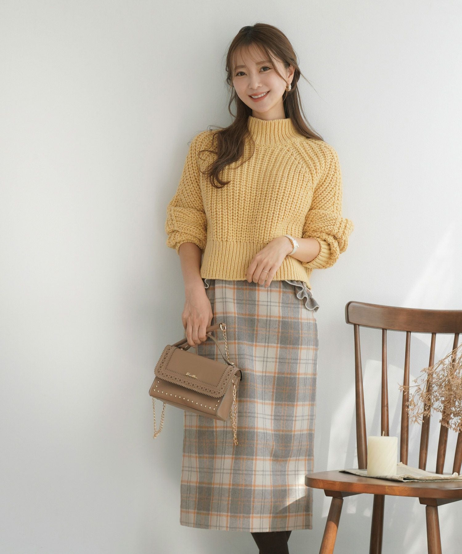 she'ller シェリエ　極美品TOYZIPポケットタイトチェックスカート タイトスカート タータンチェック フリルポケット le reve vaniller 全