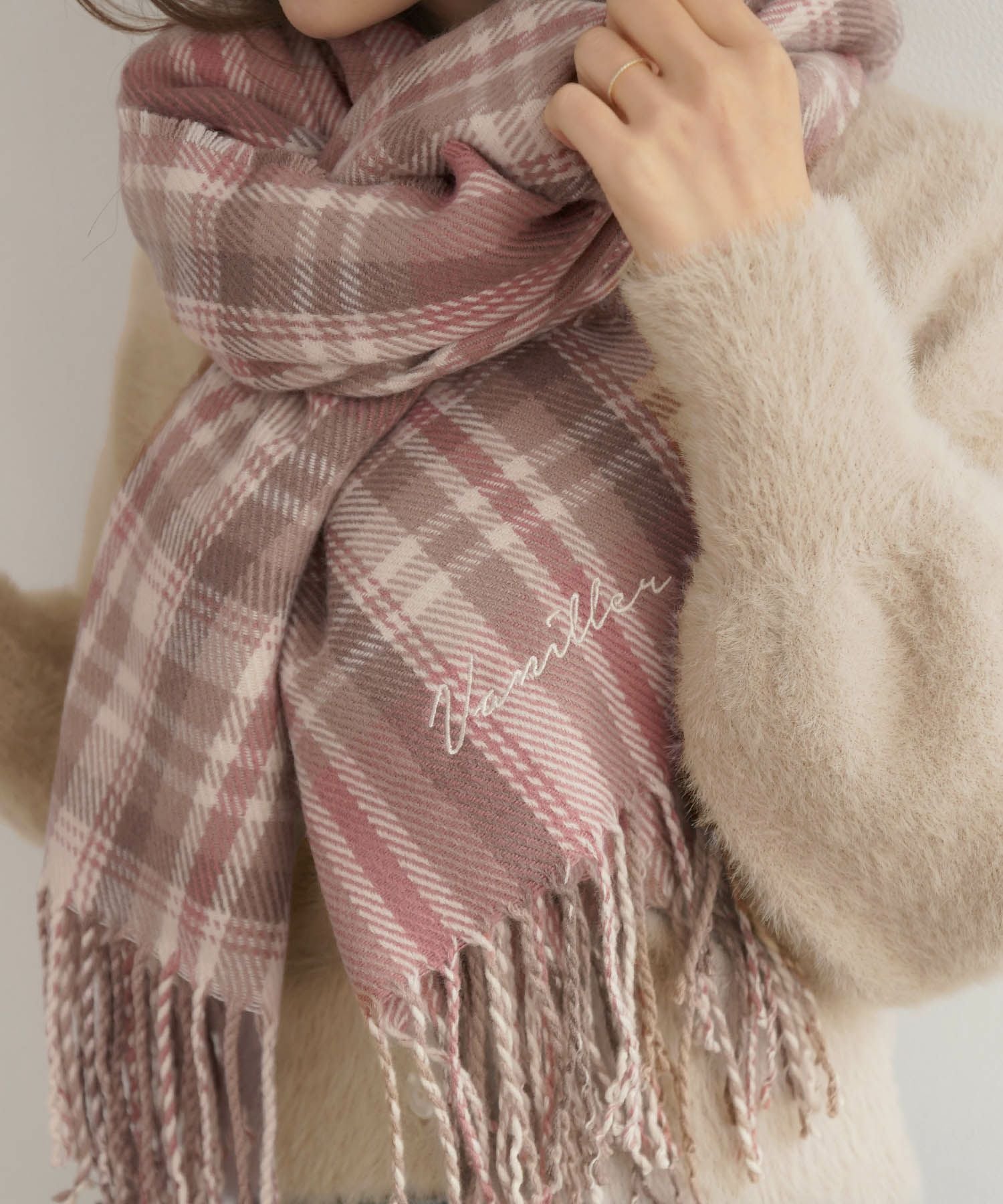 OUTLET-SALE ストールマフラー タータンチェック vanillerロゴ le reve