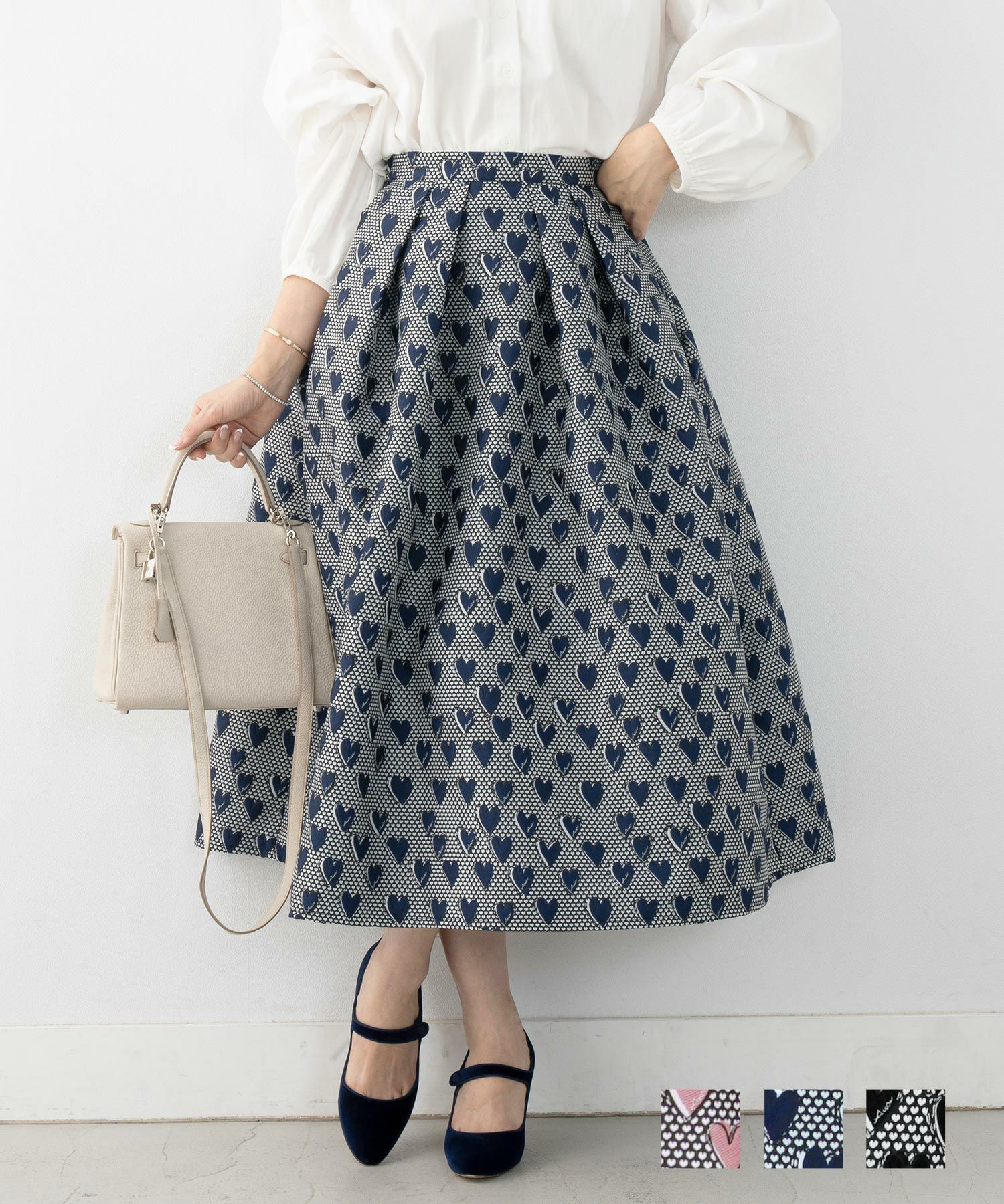 スカート ハートジャガード タック ロング丈 Liala×PG 全3色｜lpg612