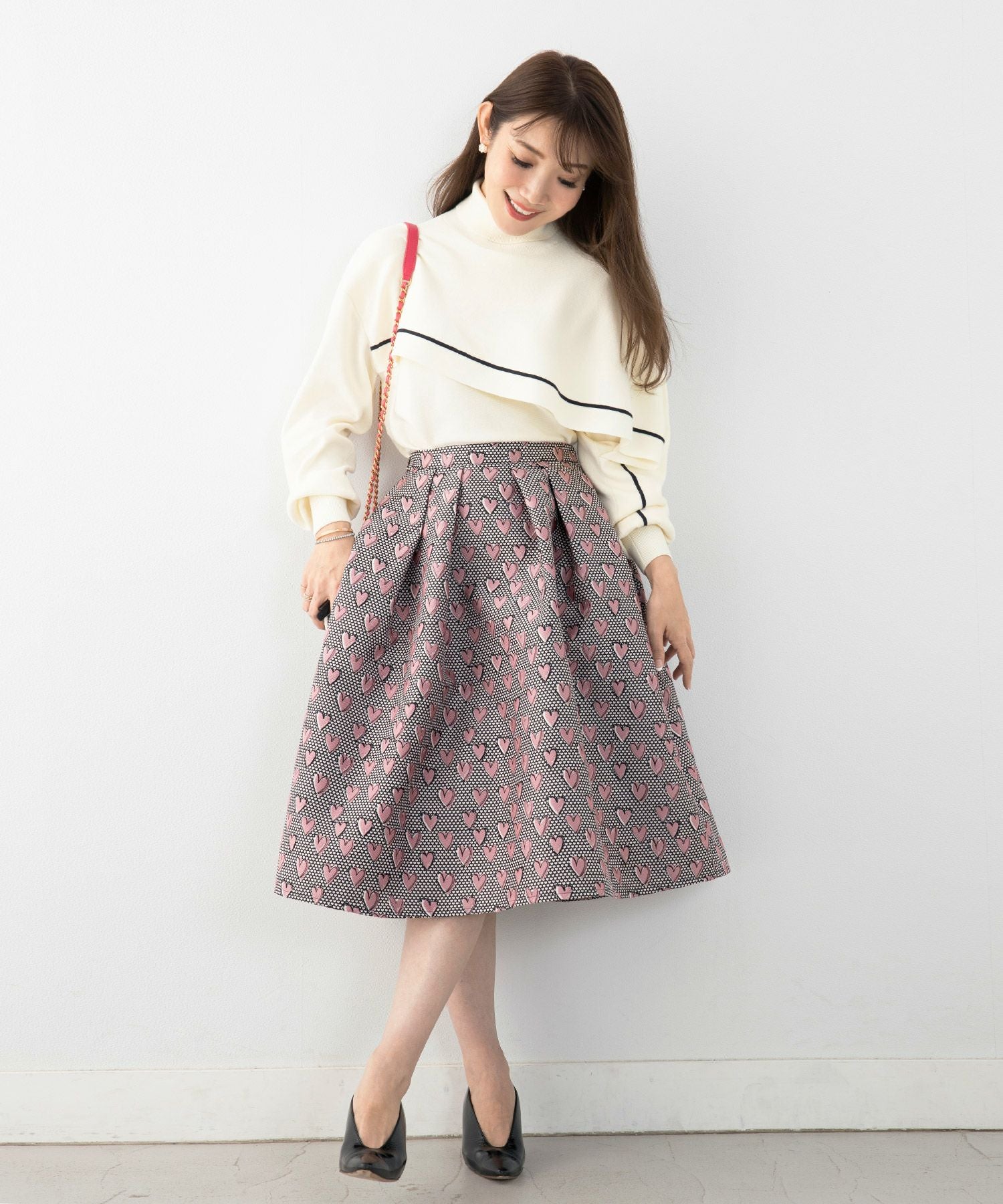 スカート ハートジャガード タック ショート丈 Liala×PG 全3色｜lpg612