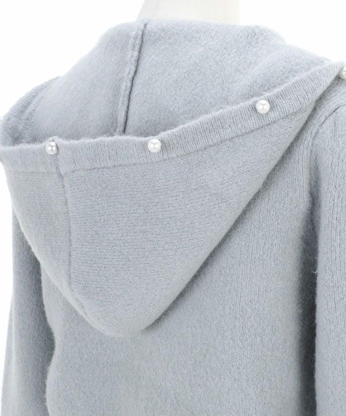 プリマシェレル/PrimaScherrer/レディース/トップス/ニット/ルーム/ホワイト/ブルーグレー/ブラックファスナー/9分袖/チャーム/上品/ふんわり/S/M/パーカー/上品/リブ/羽織り
