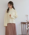 レディース/トップス/ニット/リブ/タートルネック/パール/前後差ヘム/秋/冬/長袖/アイボリー/ピンク/ブルー/