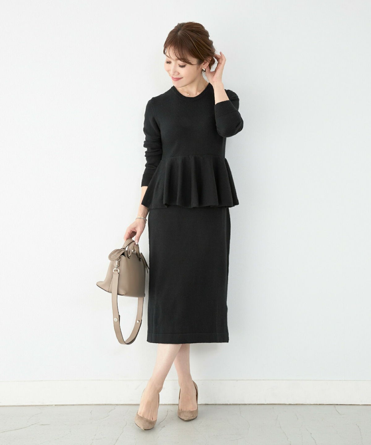 手洗い可/ワンピース/ニット/長袖/スタイルアップ効果