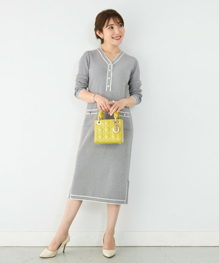 Vネック/ニットワンピ/前開き/ボタン/授乳/S/M