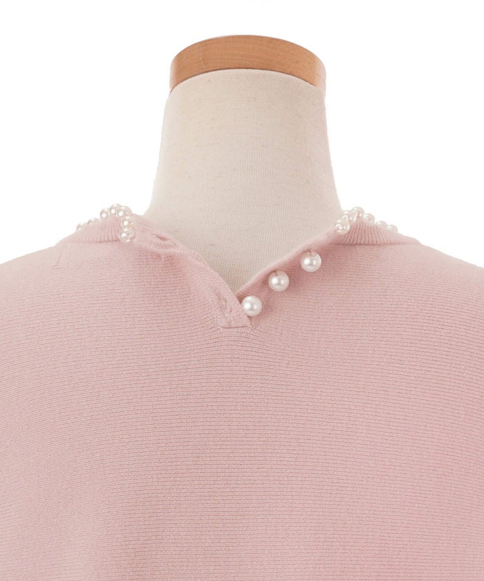 レディース/トップス/ニット/プルオーバー/ペプラム/パール/クルーネック/パフスリーブ/ギャザー/長袖/アイボリー/ピンク/ブラック