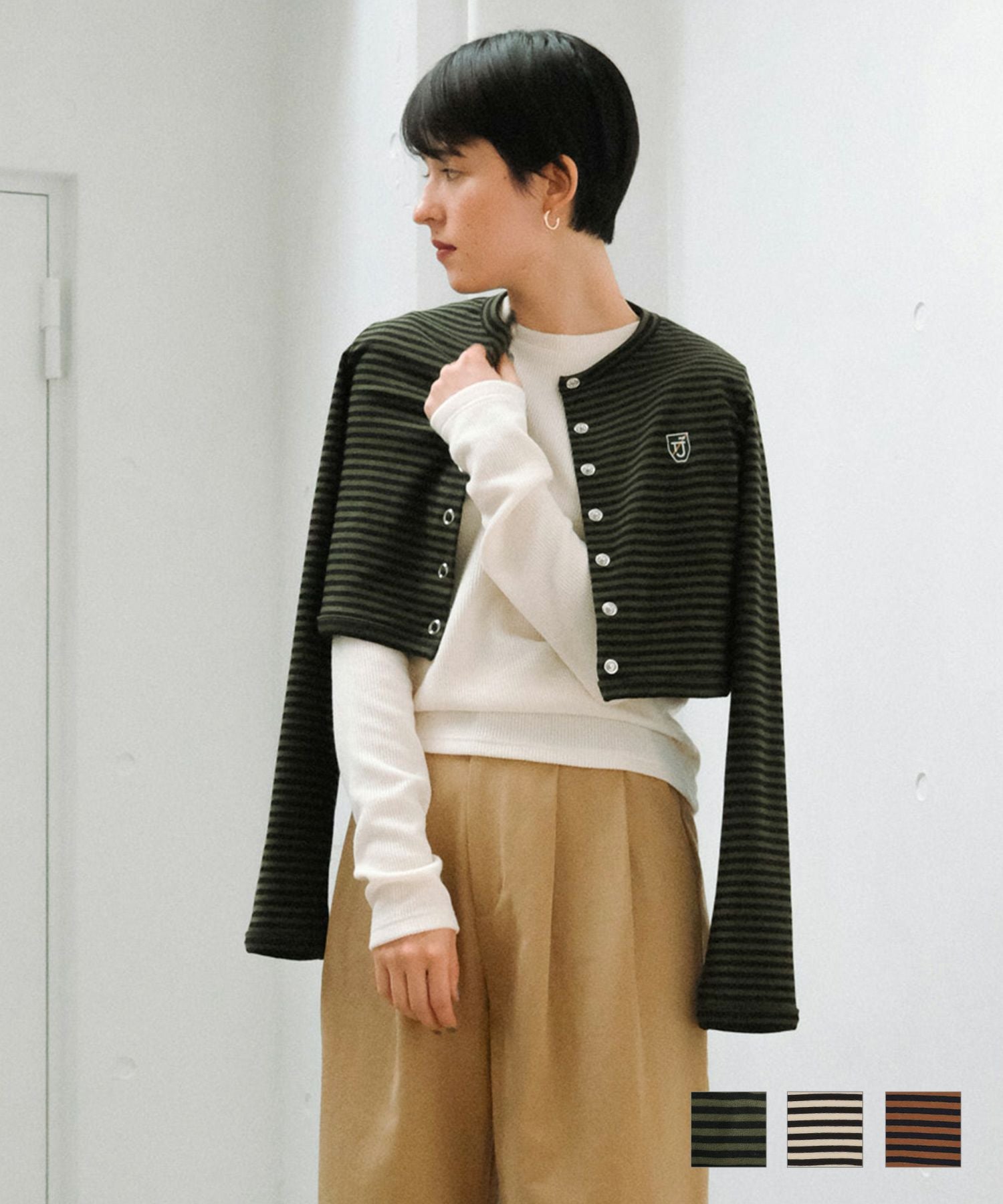 エンブレム付き ボーダーカーディガン TINA：JOJUN 全3色｜tnj512-0253