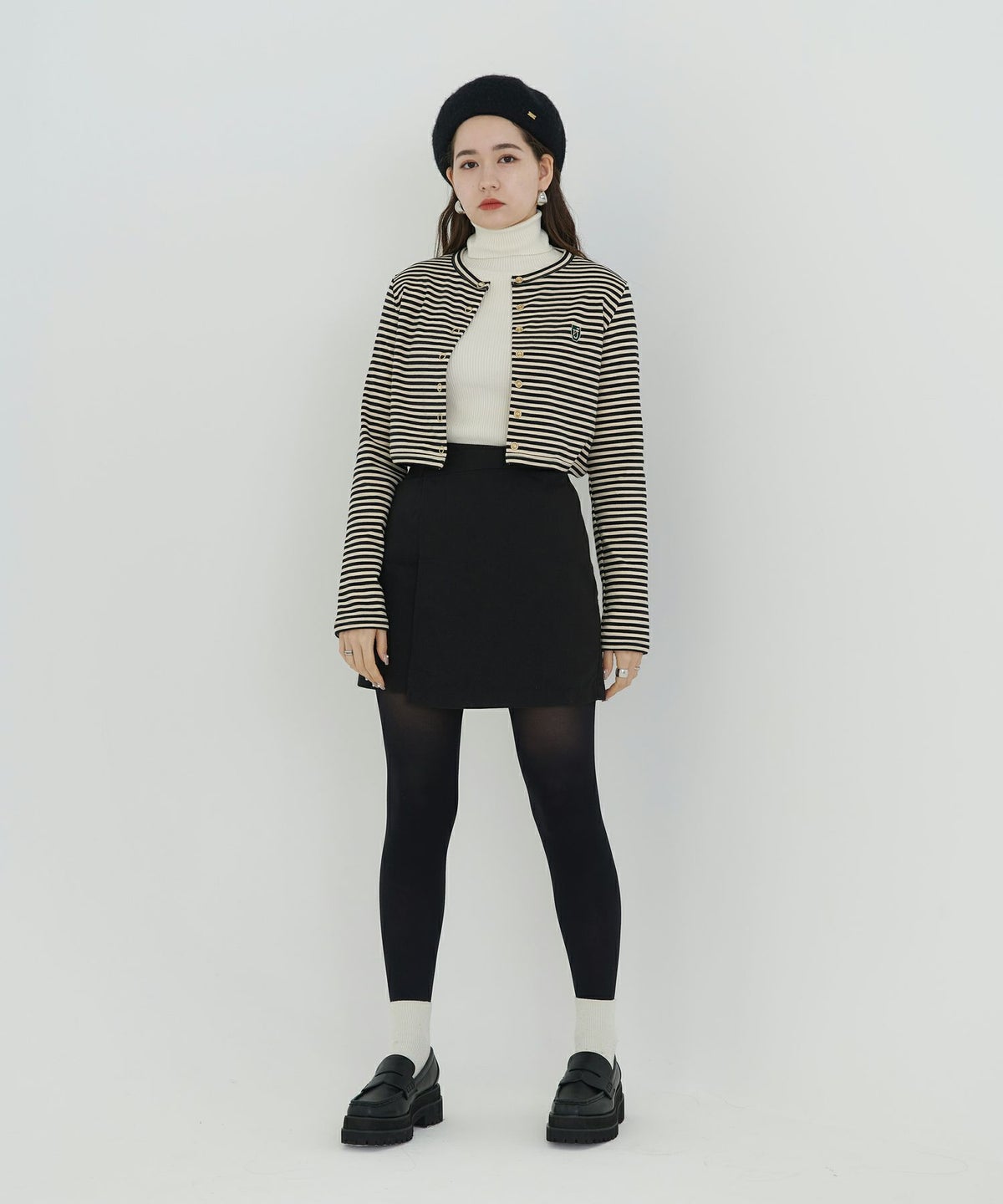 カーディガン/ストライプ/カーキ/アイボリー/ブラウン