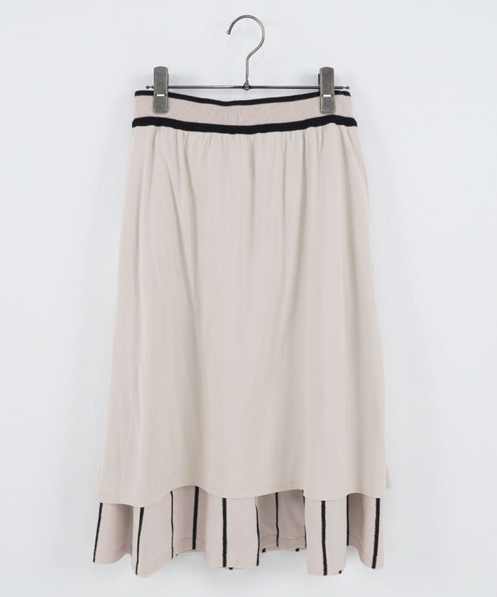 セットアップ対応/フレア/膝下/ストライプ/S/M/プリマシェレル/PrimaScherrer/レディース/ピンクベージュ/ブラック/上品/エレガント/クラシカル