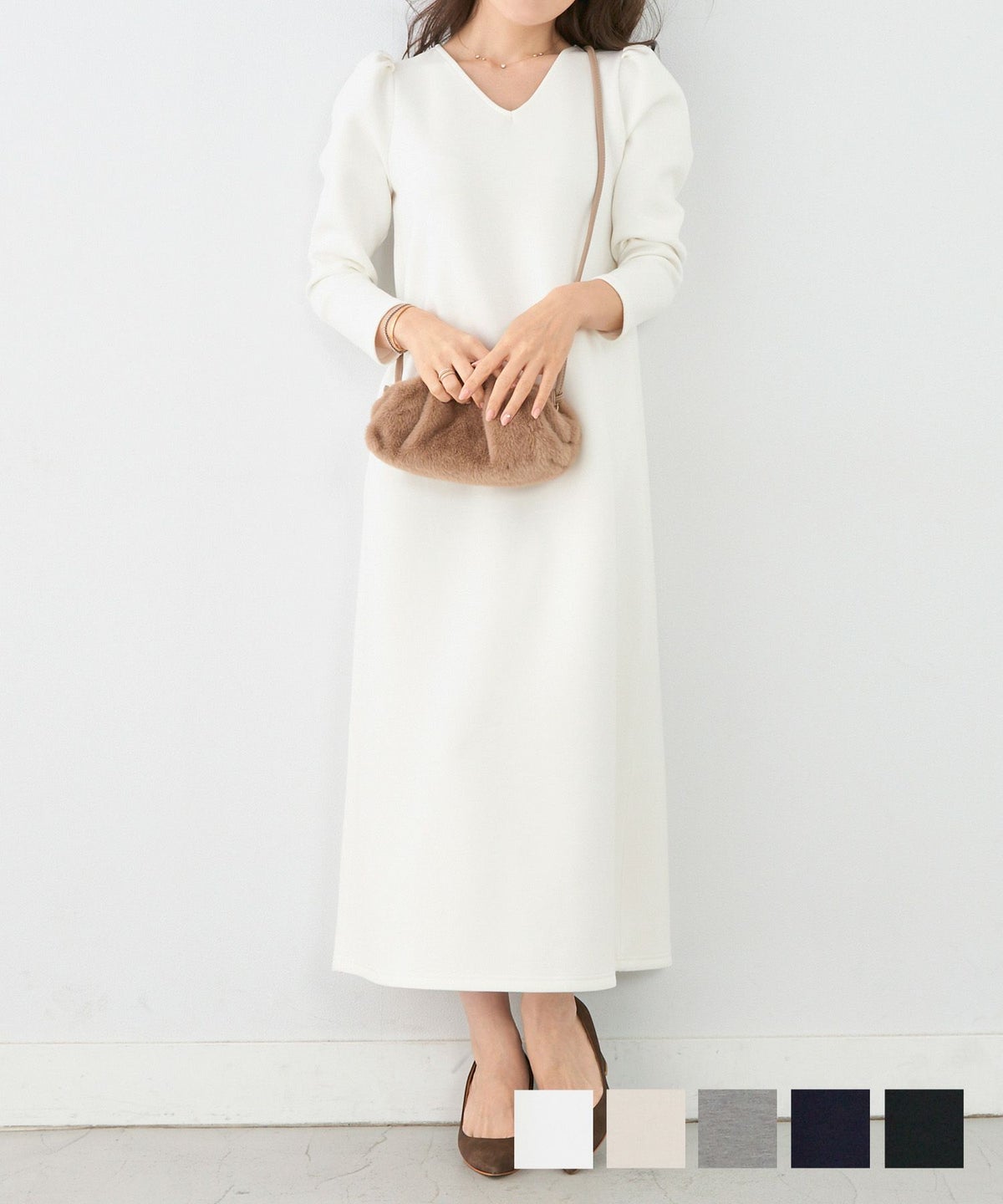 新色追加 手洗い可 日本製 ワンピース カットソー ロング マキシ 大人 かわいい 白黒 ルームウェア ジョイントスペース ワンマイル ダンボールニット 袖タック ワンピース Liala×PG