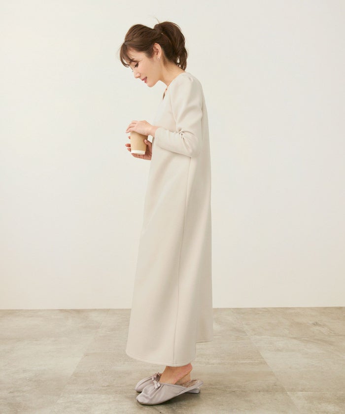 新色追加手洗い可日本製ワンピースカットソーロングマキシ大人かわいい白黒ルームウェアジョイントスペースワンマイル