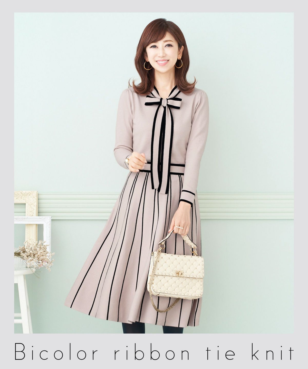 プリマシェレル/PrimaScherrer/レディース/トップス/ニット/ハイゲージニット/ボウタイリボン/トップス/上品/クラシカル/セットアップ対応/Ｓ/Ｍ/ピンクベージュ/ブラック