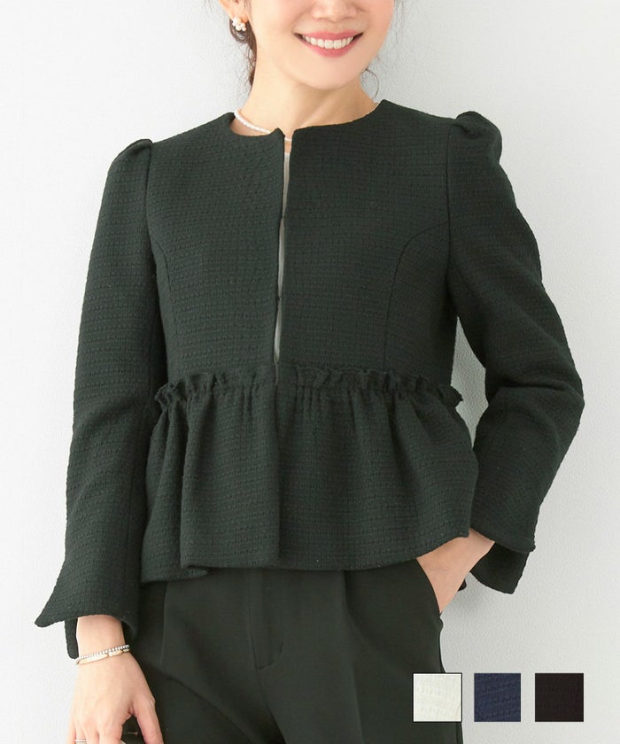 新色追加 newcolor ノーカラー セレモニー 卒入園 九分袖 袖口スリット S M L 無地ツイード ペプラム ジャケット オケージョン Liala×PG