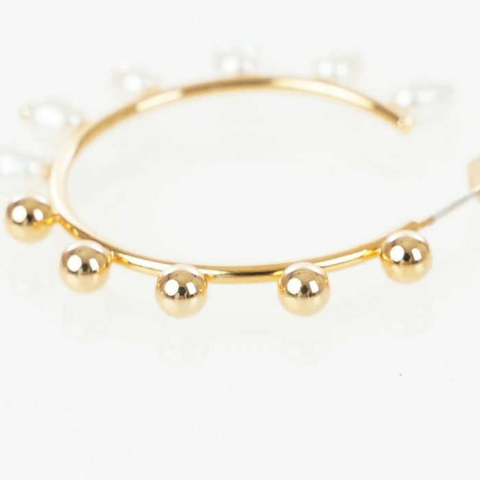 ハーフ パール フープ ピアス イヤリング Half Pearl Hoop Pierce Earring