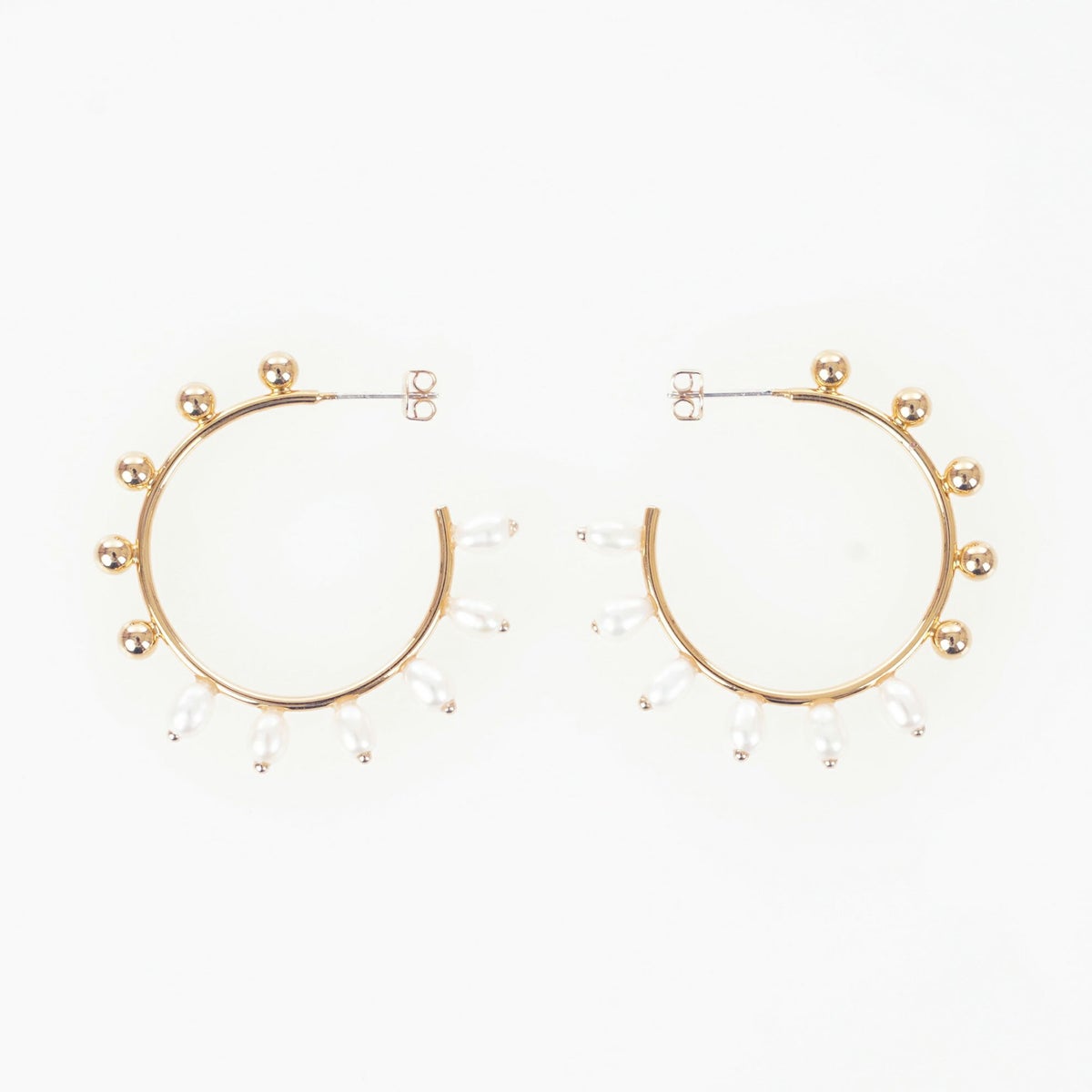ハーフ パール フープ ピアス イヤリング Half Pearl Hoop Pierce Earring