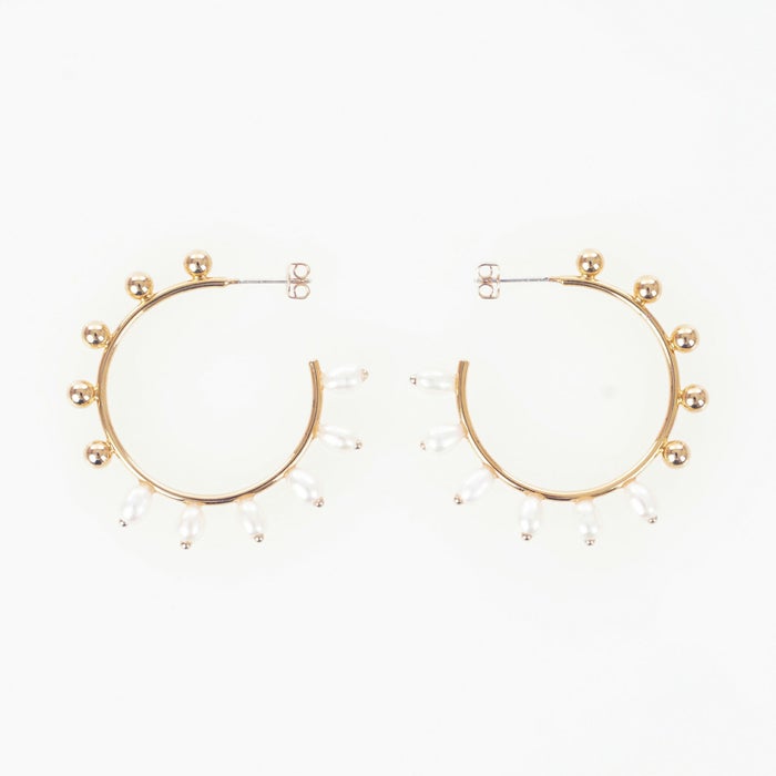ハーフ パール フープ ピアス イヤリング Half Pearl Hoop Pierce Earring