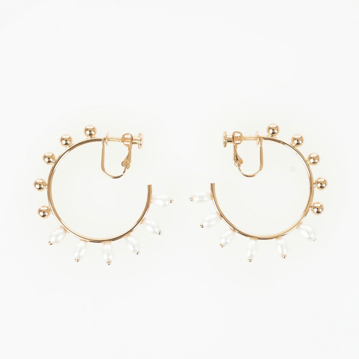 ハーフ パール フープ ピアス イヤリング Half Pearl Hoop Pierce Earring