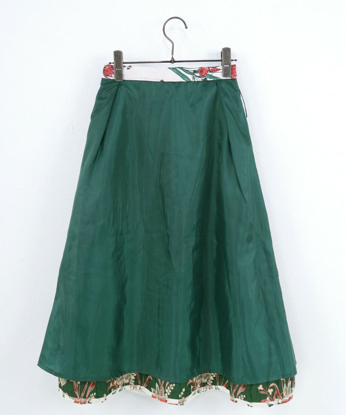 花柄/ミモレ丈/ウエストタック/上品/柄スカート