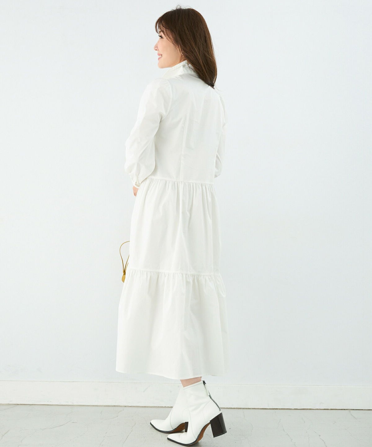 手洗い可/シャツワンピ/襟付き/パフスリーブ/フロントボタン/授乳/膝下丈