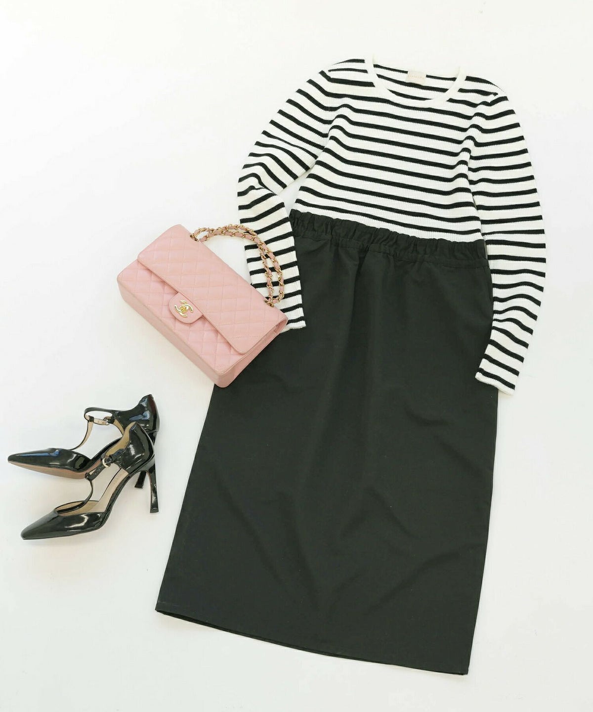 ワンピ/ボーダー/9分袖/ポケット/タイト/S/M