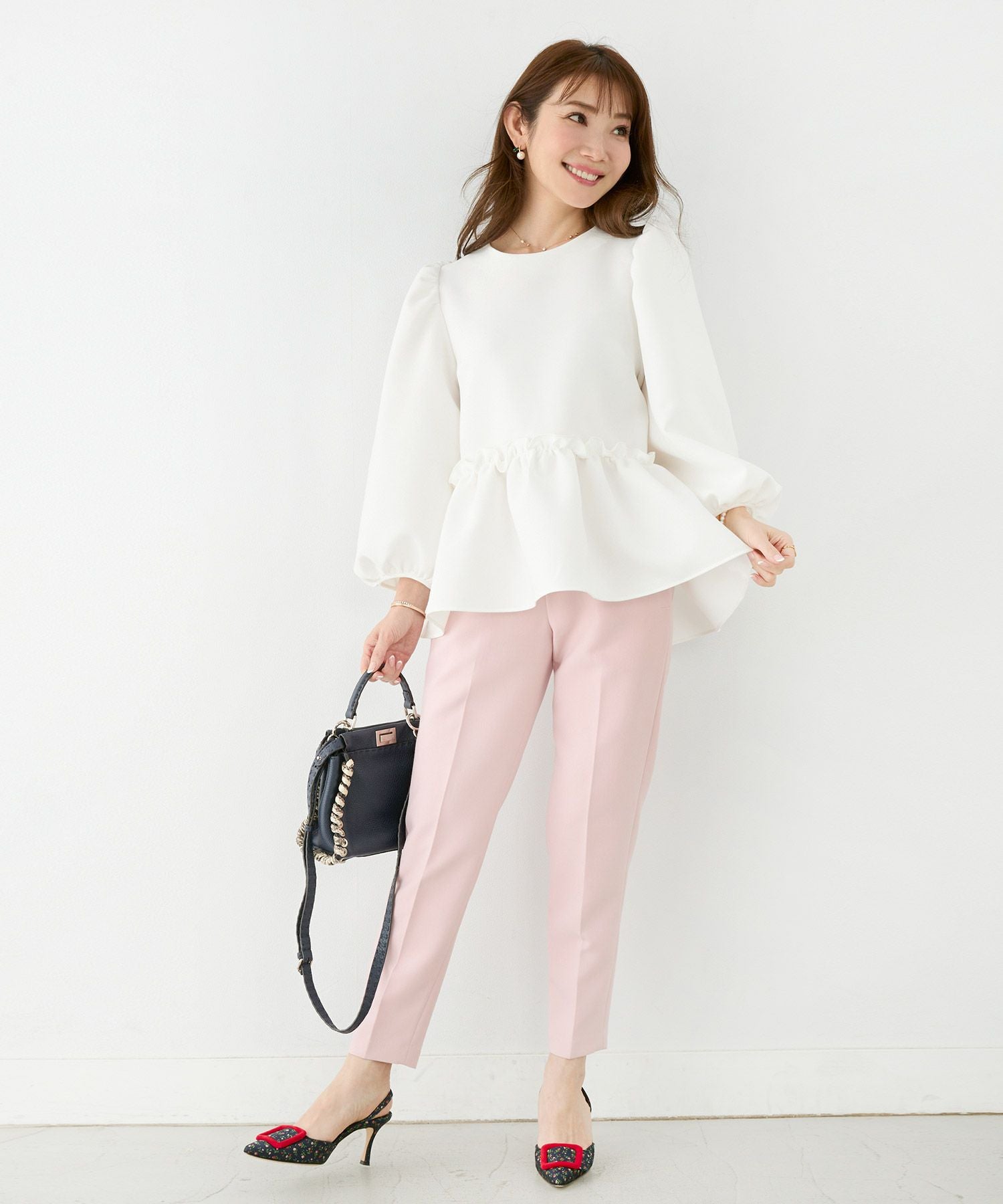 パフスリーブ 8分袖 ペプラム ブラウス Liala×PG 全9色｜lpg811-1315【28】