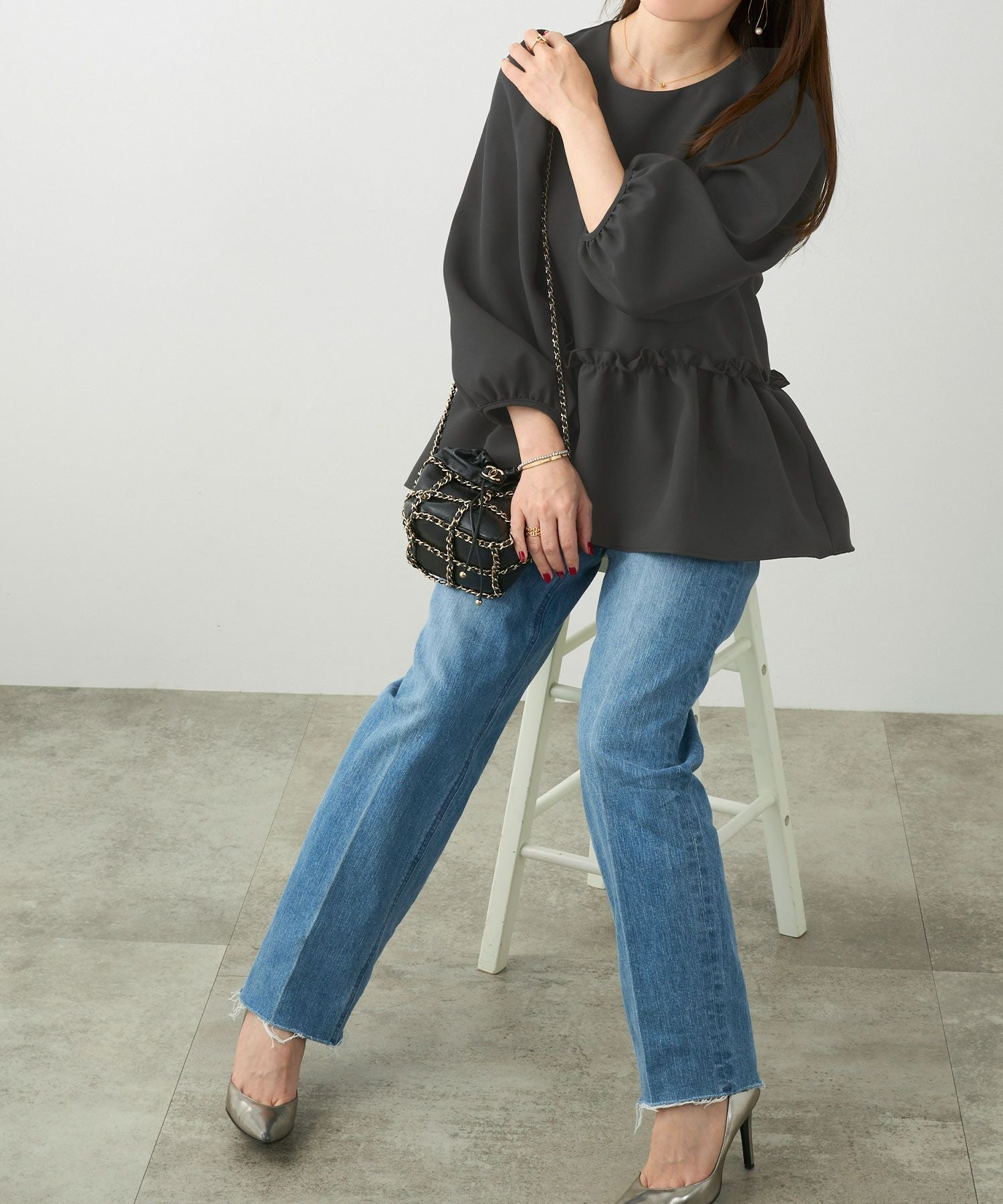 パフスリーブ 8分袖 ペプラム ブラウス Liala×PG 全9色｜lpg811-1315【28】