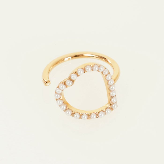 真鍮 プラパール パール ハート シェイプ リング Pearl Heart Shape Ring ハート型 小粒 大人 可愛い アジャスト可能 パール ハート シェイプ リング Pearl Heart Shape Ring （Liala）