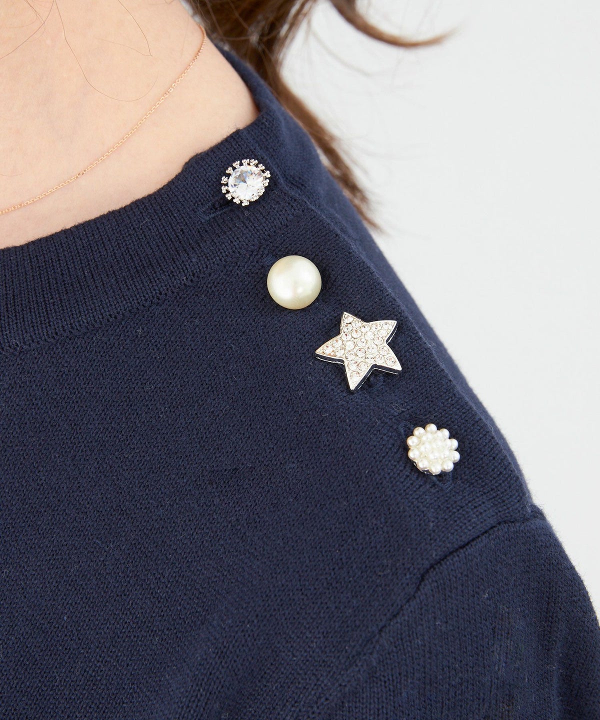 手洗い可/長袖/ビジュー/パール/釦/ショルダーボタン/S/M