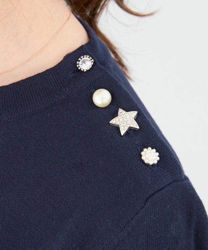 手洗い可/長袖/ビジュー/パール/釦/ショルダーボタン/S/M