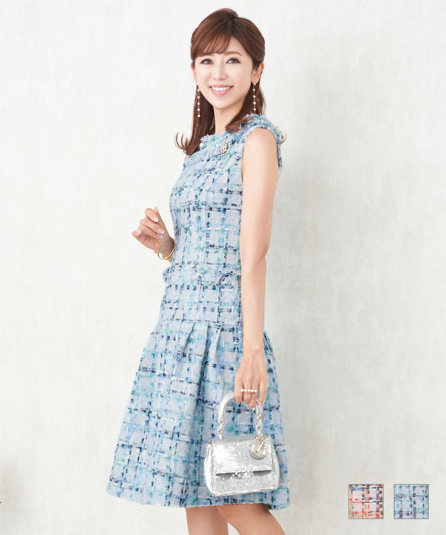 ワンピース ツイード カラフル チェック Prima Scherrer 全2色｜psc311