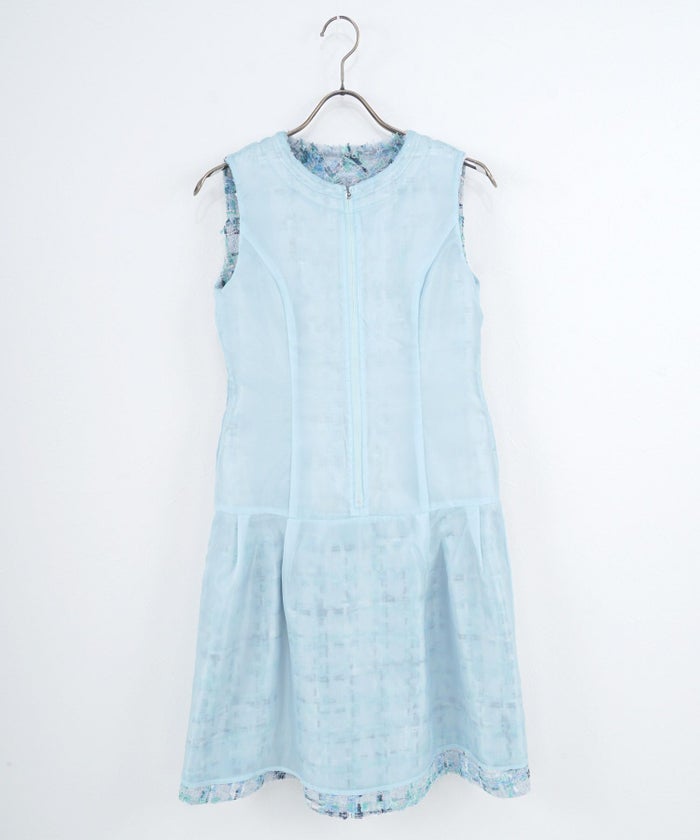 プリマシェレル/PrimaScherrer/レディース/ノースリーブワンピース/ノースリーブ/パール/チャーム付き/タック入り/フリンジ/S/M/セットアップ対応/ファンシーツイード/カラフル/ファスナー/ジャンスカ