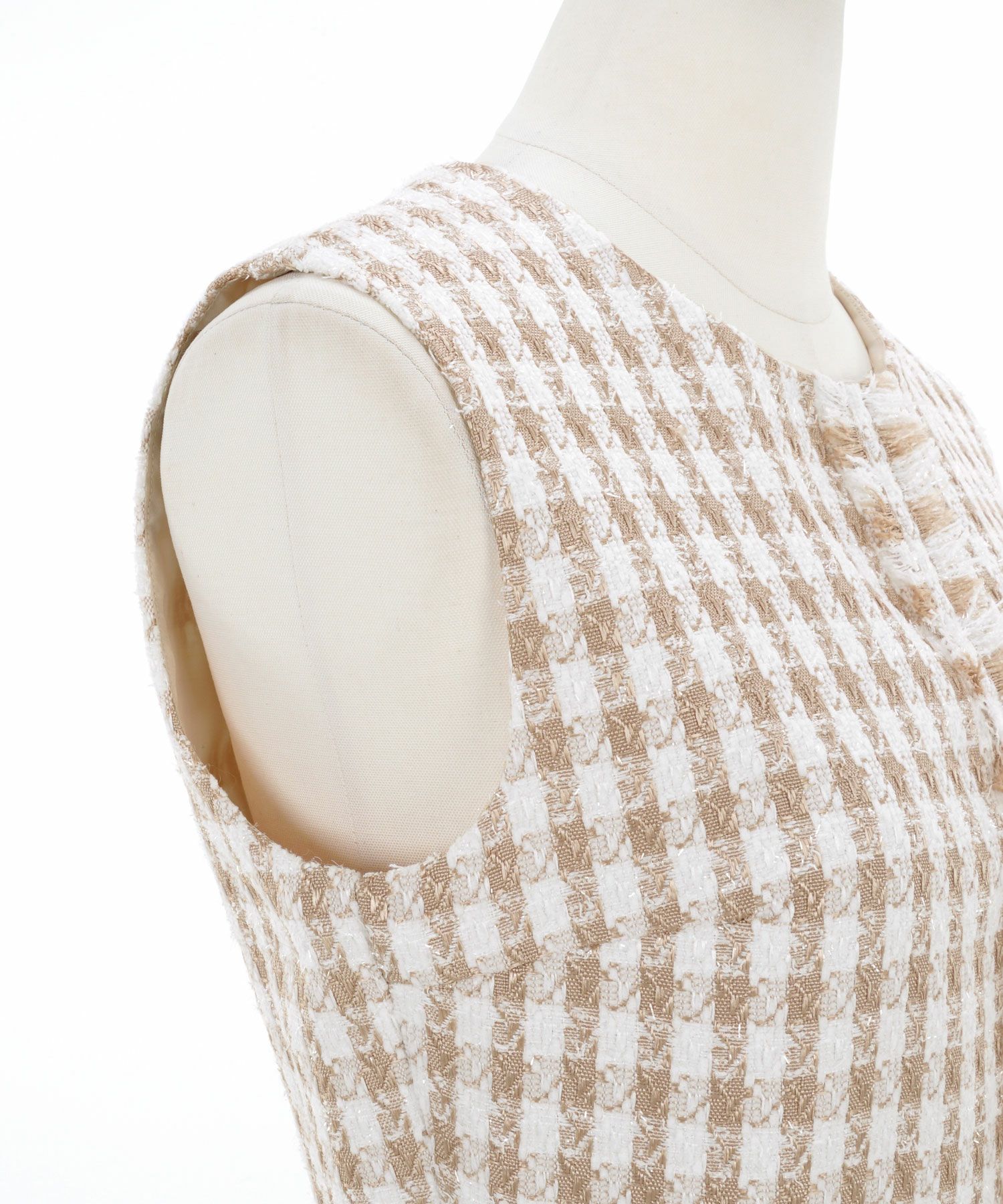 ワンピース チェックツイード フリンジデザイン Prima Scherrer 全3色