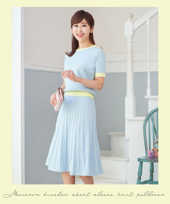 セットアップ対応/春色/春ニット/ゴールドボタン/S/M/プリマシェレル/PrimaScherrer/レディース/春夏/サマーニット/春ニット/ピンク/サックス/ネイビー/アンサンブル/アンサンブルニット/上品/華やか/春/バイカラー