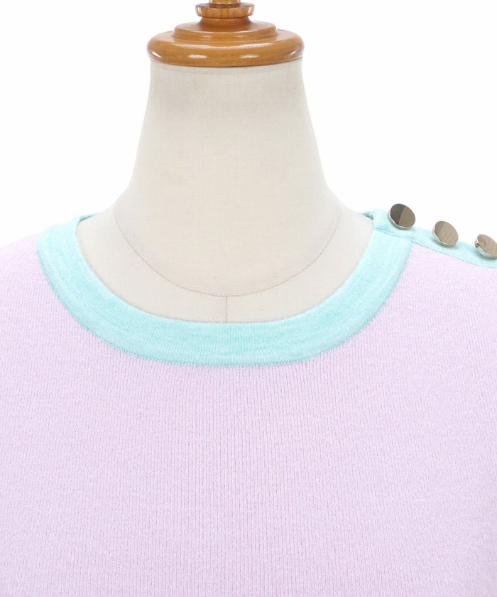 セットアップ対応/春色/春ニット/ゴールドボタン/S/M/プリマシェレル/PrimaScherrer/レディース/春夏/サマーニット/春ニット/ピンク/サックス/ネイビー/アンサンブル/アンサンブルニット/上品/華やか/春/バイカラー