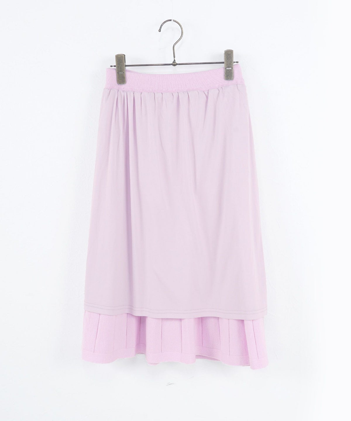 セットアップ対応/フレア/膝下/縦ライン/春色/S/M/プリマシェレル/PrimaScherrer/レディース/ニットスカート/フレアスカート/ピンク/サックス/ネイビー/無地/プリーツ/上品