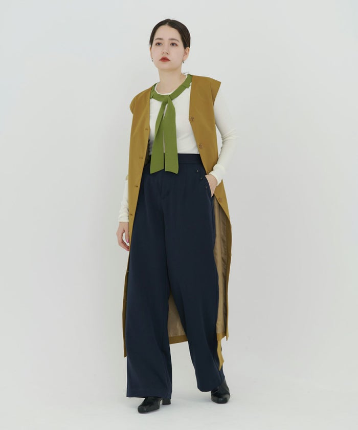 トップス/ニット/ボウタイ/バイカラー/ホワイトグリーン/モカネイビー