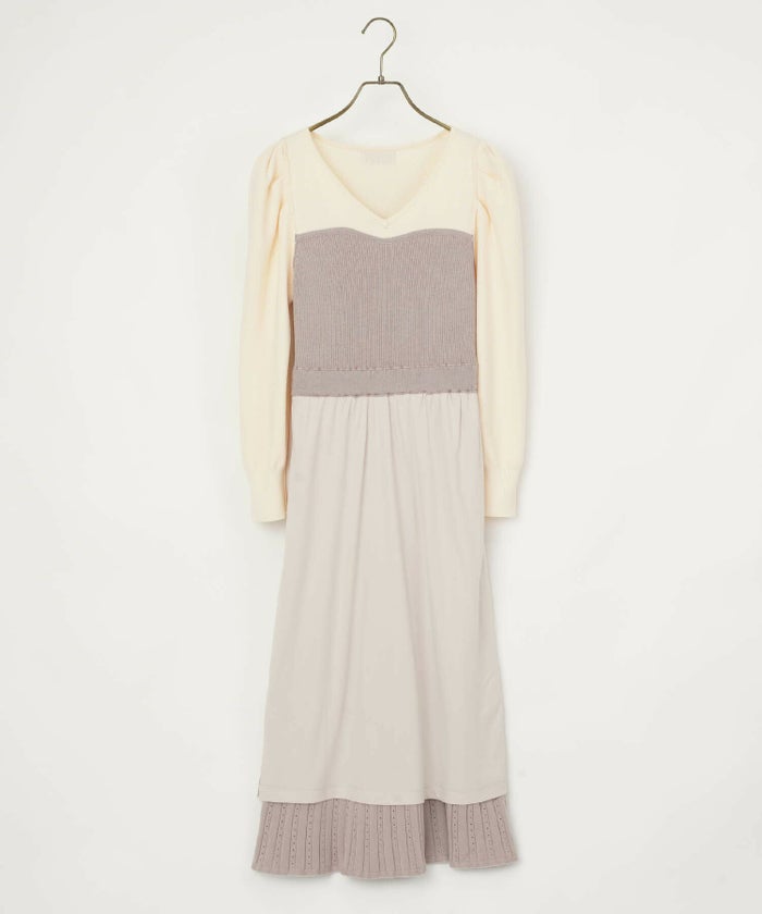 パールVネックバイカラーベア切り替えニットワンピースlerevevaniller全2色｜lvn311-1408【1】