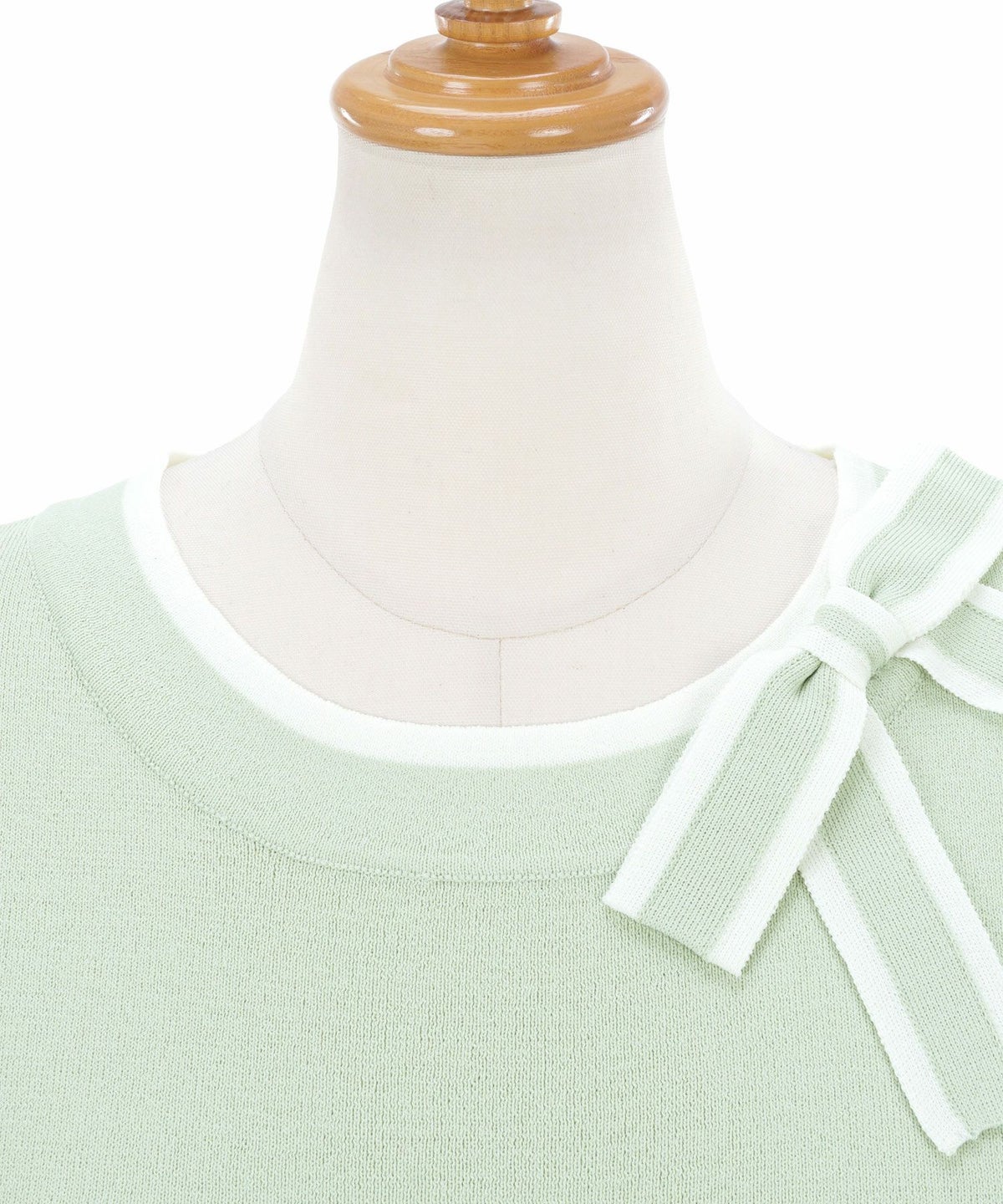 リボン/9分袖/春ニット/セットアップ対応/S/M/プリマシェレル/PrimaScherrer/レディース/トップス/ニット/ハイゲージニット/シャリ感/サマーニット/ひんやり/ゴム地ニット/上品/きれいめ/ホワイト/ミント/ベージュ