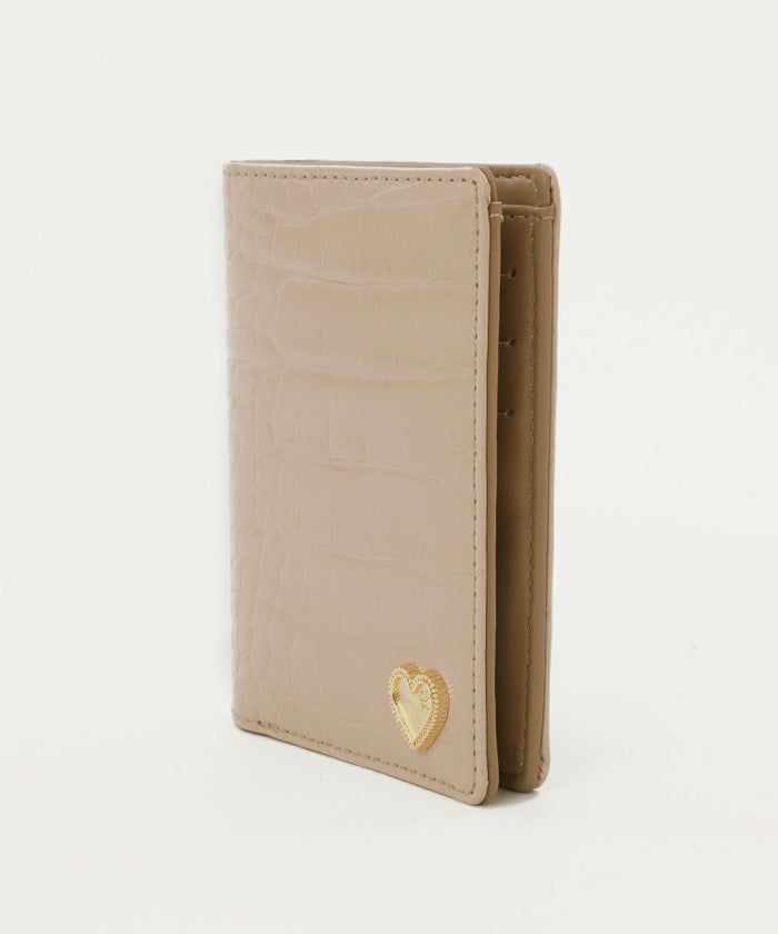 レディース/小物/グッズ/財布/ミニ財布/ウォレット/二つ折り/コンパクト/クロコ柄/チャーム/ハート/ゴールド/アイボリー/ベージュ/フェミニン/大人かわいい
