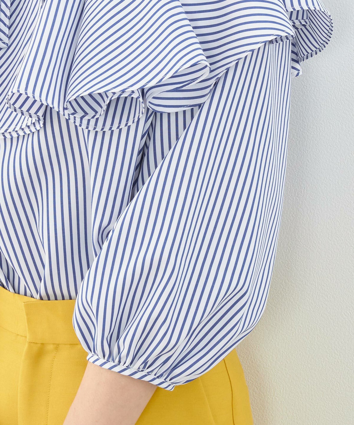 新色追加/手洗い可/トップス/無地/ストライプ/7分/シャツ/パフスリーブ/S/M