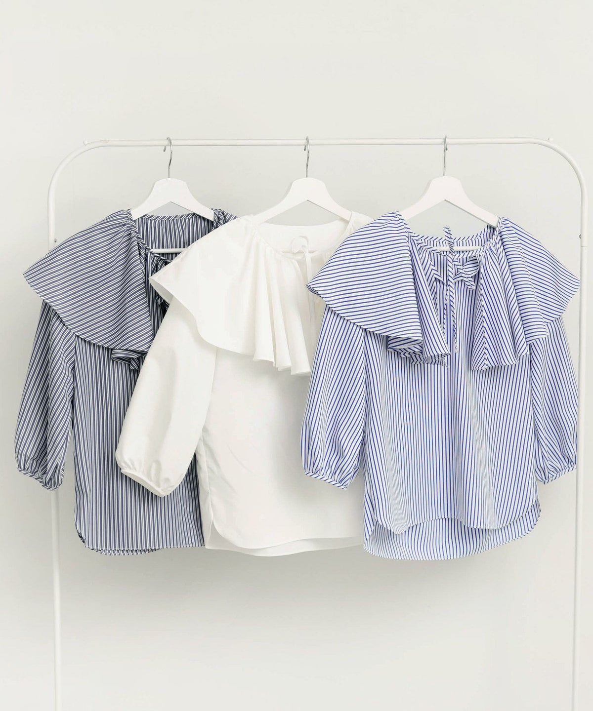 新色追加/手洗い可/トップス/無地/ストライプ/7分/シャツ/パフスリーブ/S/M