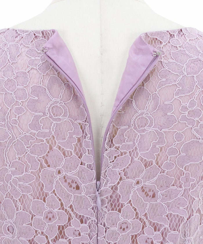 総レース/スカラップ/裾プリーツ/エレガント/上品/プリマシェレル/PrimaScherrer/レディース/ノースリーブ/ホワイト/ラベンダー/ネイビー/S/M/膝下丈