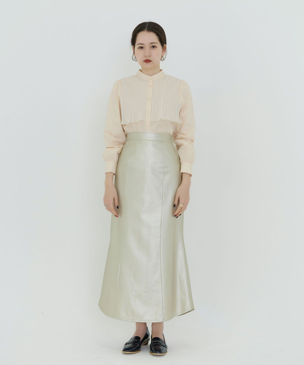 トップス/ブラウス/ライトベージュ/グレー