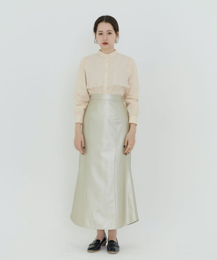 トップス/ブラウス/ライトベージュ/グレー