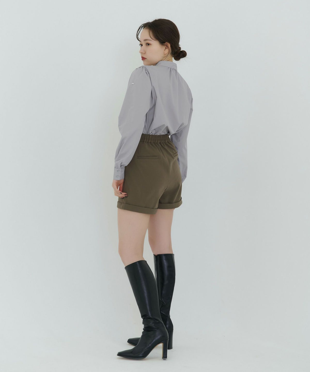 トップス/ブラウス/ライトベージュ/グレー