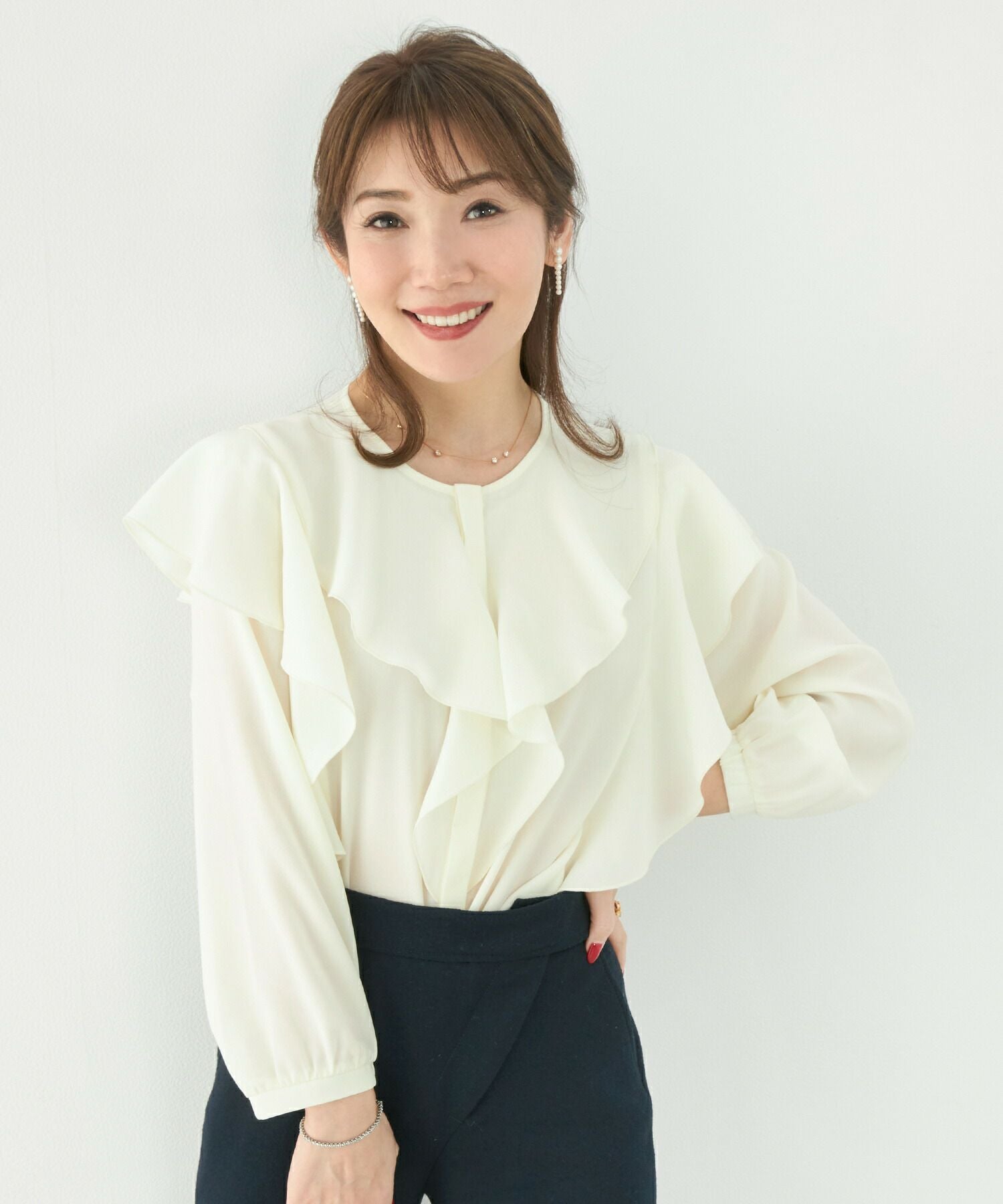 ブラウス ラッフル ジョーゼット Liala×PG 全3色｜lpg811-1309【2