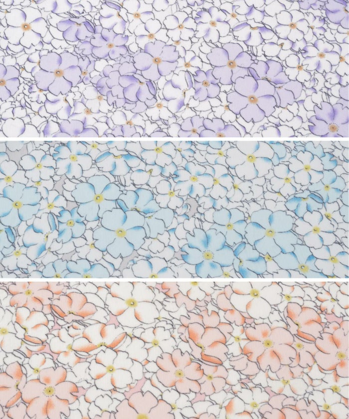 プリマシェレル/PrimaScherrer/レディース/ティアードスカート/春夏/総柄/ラベンダー/サックス/オレンジ/シアー/透け感/シアー感/ワンピースライク/セットアップ/エレガント/上品